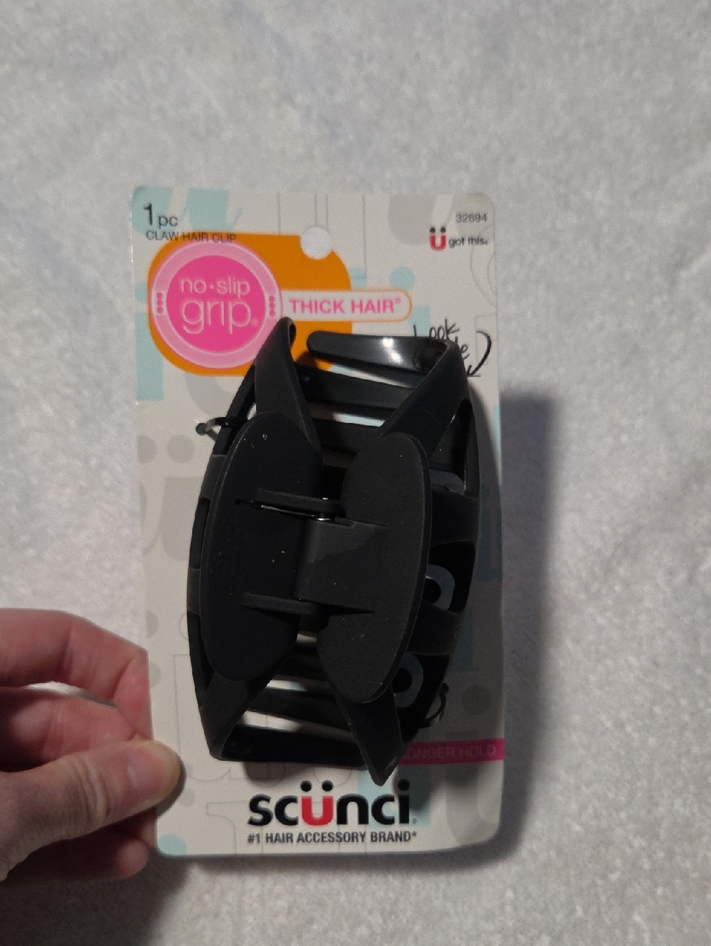 scunci Black Thick Hair Claw Clip - No-Slip Grip